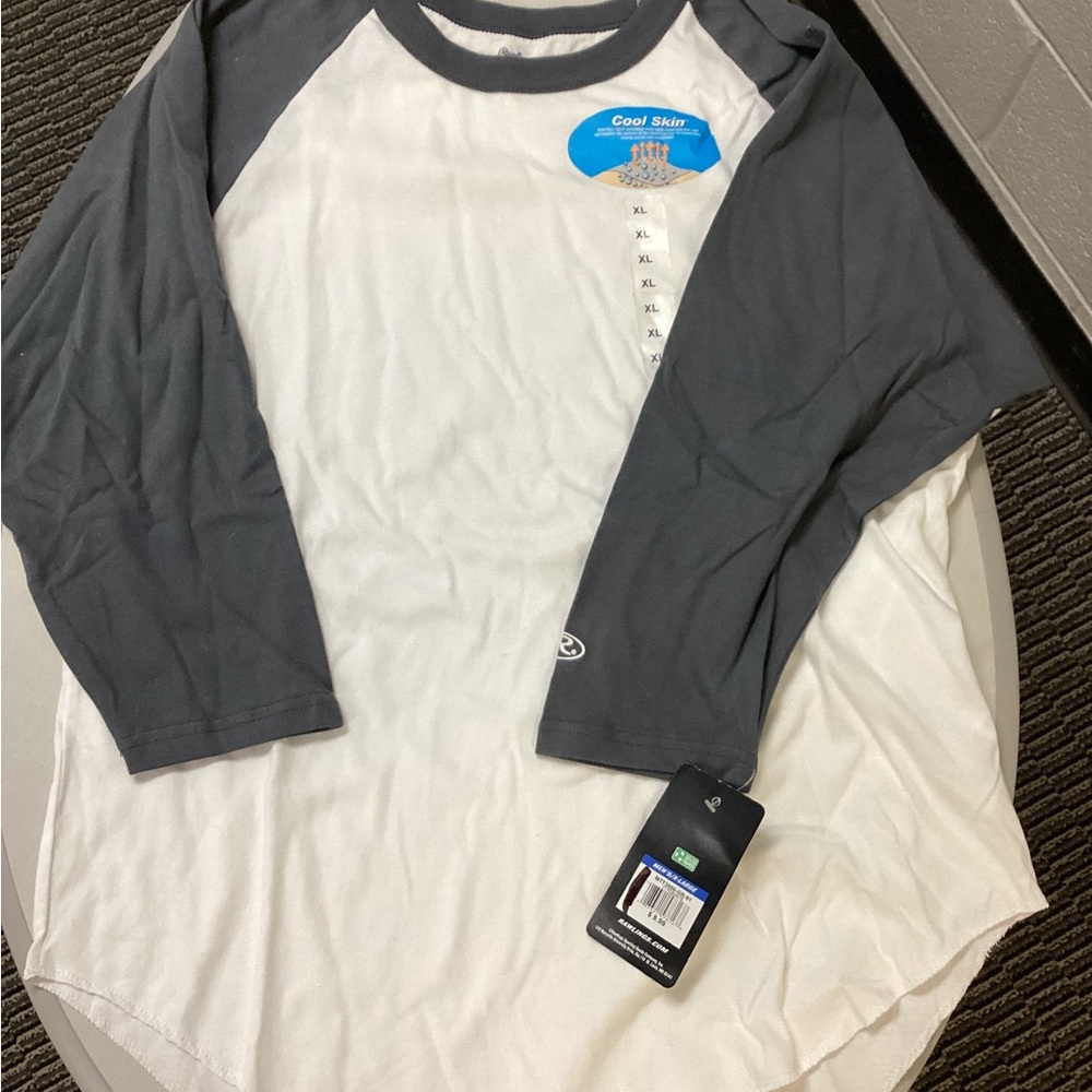 Rawlings White and Charcoal Gray Long Sleeve Raglan Baseball Tee